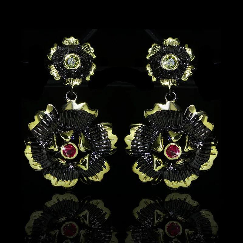 Filled Ruby Earrings for Women Christmas Hiphop Party Fine Jewelry