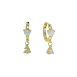 925 Silver Fire Opal CZ Drop Geometric Hoop Earrings