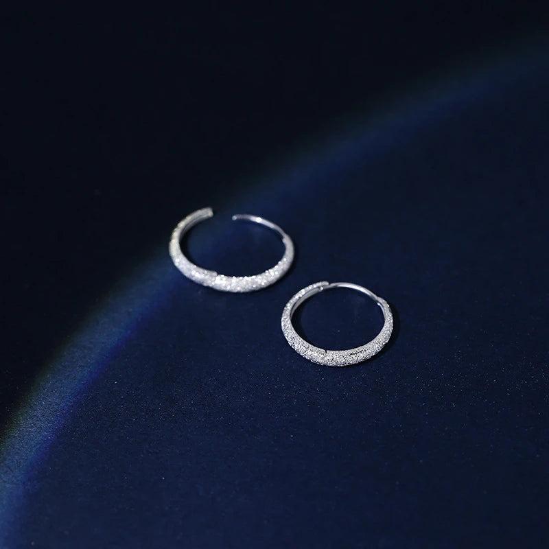 925 Silver Circle Hoop Earrings Sparkling Frosted Women's Jewelry