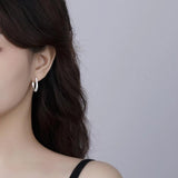 925 Silver Circle Hoop Earrings Sparkling Frosted Women's Jewelry