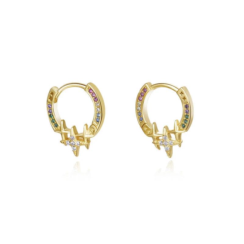 925 Silver Rainbow Zircon Stars Earrings Light Hoop Party Jewelry