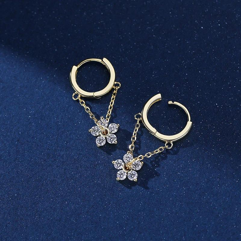 925 Silver Zircon Flower Hoop Earrings Tassel Dangle Wedding Party Jewelry