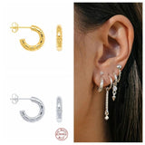 925 Silver Circle Hoop Earrings Women C Shape Huggie Punk Fine Jewelry