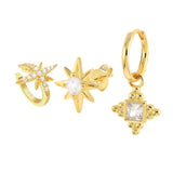 925 Silver Earrings Set Sparkling Zircon Pave Lightning Charm Clip Party Jewelry