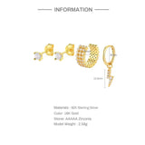 925 Silver Earrings Set Sparkling Zircon Pave Lightning Charm Clip Party Jewelry