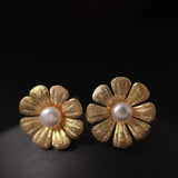 Sunflower Earrings With Freshwater Pearls 925 Sterling Silver Plated