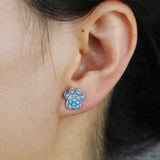 925 Silver Dog Cat Paw Earring Turquoise Stone Lady Girl Party Jewelry