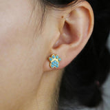 925 Silver Dog Cat Paw Earring Turquoise Stone Lady Girl Party Jewelry