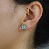925 Silver Dog Cat Paw Earring Turquoise Stone Lady Girl Party Jewelry