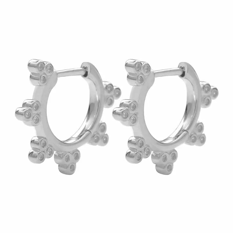 925 Silver Crystal Flower Hoop Earrings Vintage Jewelry Women