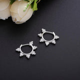 925 Silver Crystal Flower Hoop Earrings Vintage Jewelry Women