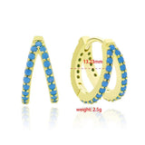 925 Silver CZ Turquoise Moon Hoop Earring Colorful Double Hoop Women Jewelry