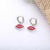 925 Silver Lips Drop Earing Women Party Gift Angel Kiss Hoop Jewelry