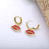 925 Silver Lips Drop Earing Women Party Gift Angel Kiss Hoop Jewelry