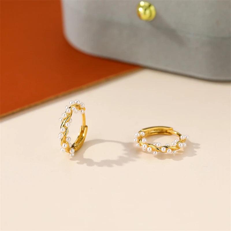 925 Sterling Silver Pearl Hoop Earrings Vintage Wedding Party Jewelry
