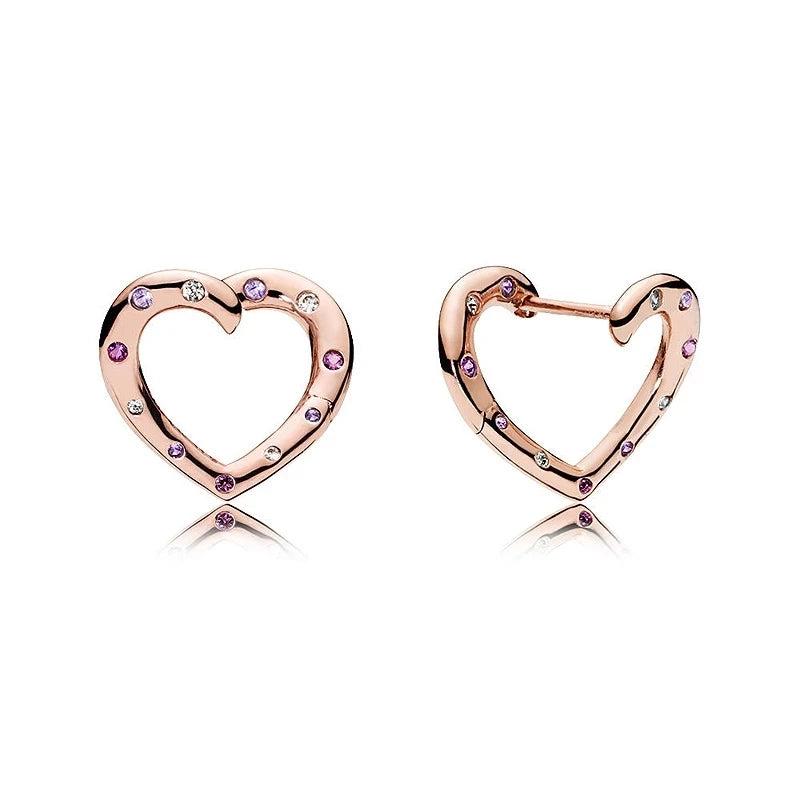 925 Silver Earring Rose Heart Hoop Earrings Women Wedding Gift Jewelry