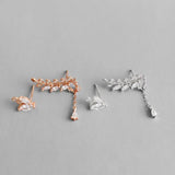 S925 Sterling Silver Asymmetric Leaf Earrings