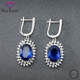 925 Silver Oval Sapphire Zircon Earrings