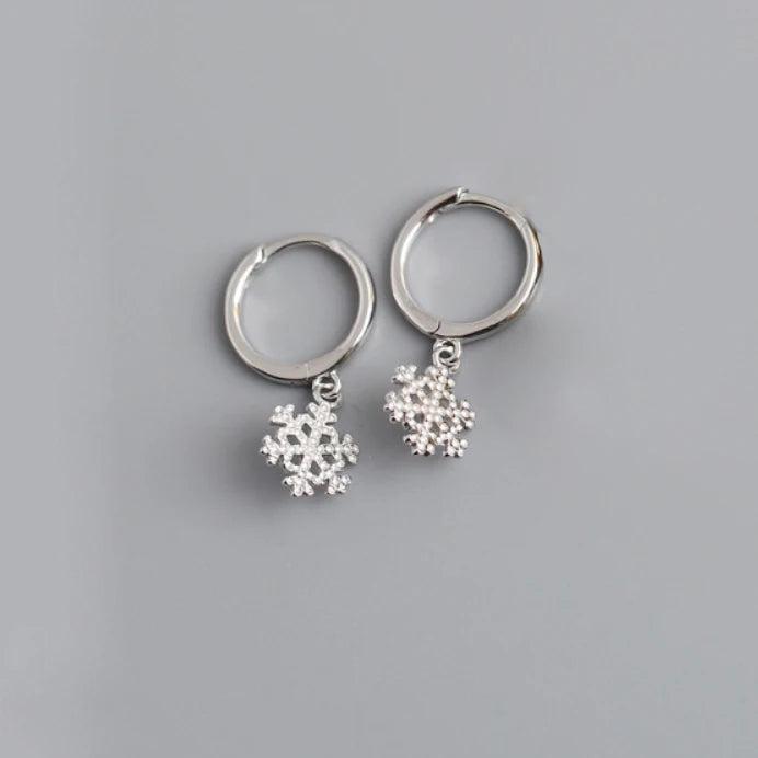 925 Silver Snowflake Earrings Hoop Charm Jewelry Circle Huggie Earring for Girls