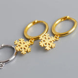 925 Silver Snowflake Earrings Hoop Charm Jewelry Circle Huggie Earring for Girls