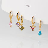 925 Sterling Silver Multicolor Huggie Hoop Earrings For Women Girls