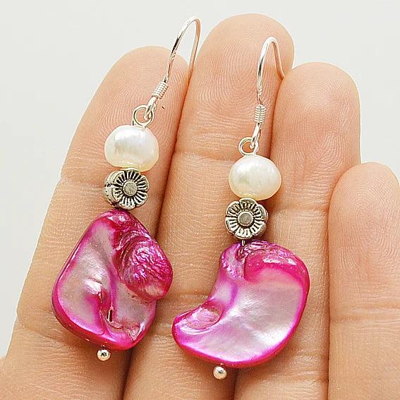 Baroque Sea Shell Freshwater Pearl Dangle Earrings Women Beach Jewelry