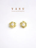 Yasu 925 Silver Vintage Natural Pearl Stud Earrings Noble Wedding Jewelry
