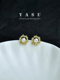 Yasu 925 Silver Vintage Natural Pearl Stud Earrings Noble Wedding Jewelry