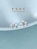 Yasu 925 Silver Zirconia Pentastar Stud Earrings Women Wedding Jewelry