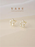 Yasu 925 Silver Zirconia Pentastar Stud Earrings Women Wedding Jewelry