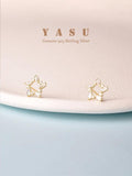 Yasu 925 Silver Zirconia Pentastar Stud Earrings Women Wedding Jewelry