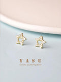 Yasu 925 Silver Zirconia Pentastar Stud Earrings Women Wedding Jewelry