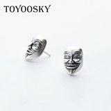 Abstract Art Stud Earrings 925 Thai Silver V Letter Man Face