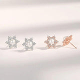 925 Silver Freshwater Pearl Snowflake Stud Earrings Rose Plated Women Jewelry