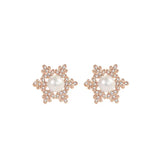 925 Silver Freshwater Pearl Snowflake Stud Earrings Rose Plated Women Jewelry