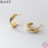 925 Silver Cross Line French Stud Earrings Women Charm Party Jewelry