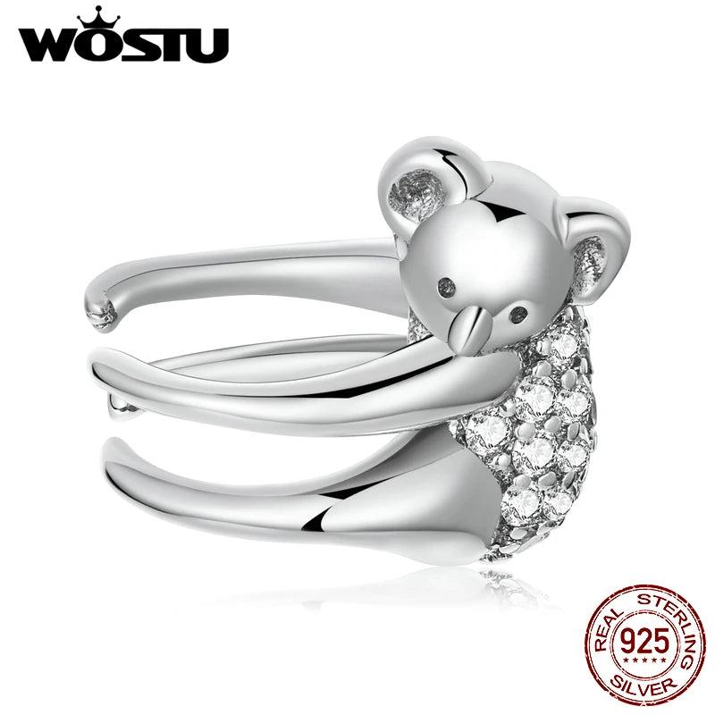 925 Silver Koala Zircon Clip Earrings Women's Jewelry FIE1338