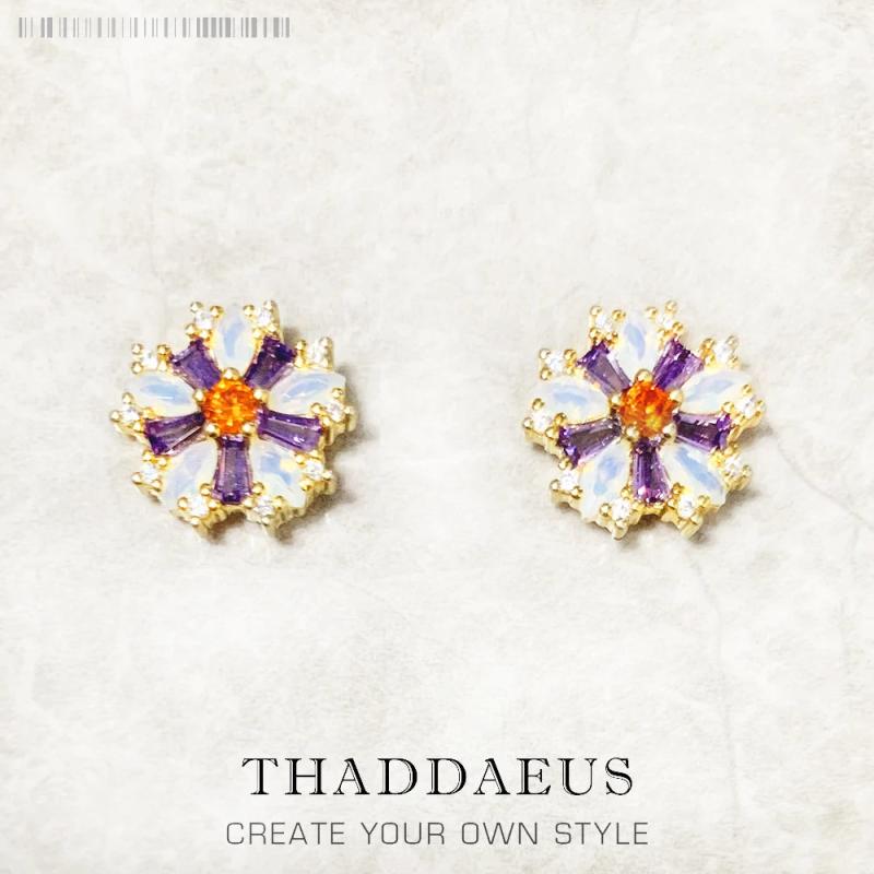Flower Stud Earrings Colorful Stones Golden Bohemia Jewelry for Women