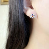 Flower Stud Earrings Colorful Stones Golden Bohemia Jewelry for Women