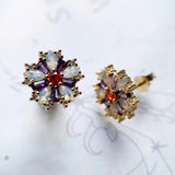 Flower Stud Earrings Colorful Stones Golden Bohemia Jewelry for Women