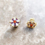 Flower Stud Earrings Colorful Stones Golden Bohemia Jewelry for Women