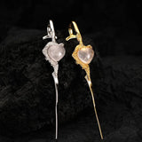 Irregular Powder Stone Heart S925 Silver Earrings