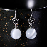 925 Silver Red Garnet & Opal Rose Flower Earrings