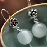 925 Silver Red Garnet & Opal Rose Flower Earrings