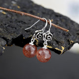 925 Silver Red Garnet & Opal Rose Flower Earrings