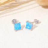 925 Silver Fire Opal Square Stud Earrings for Women