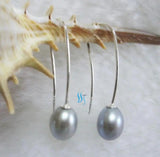 Gray Freshwater Pearl Dangle Earrings 7.5*9mm