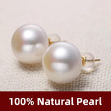 18k Natural Freshwater Pearl Stud Earrings Women's Au750 Classic Women Earring