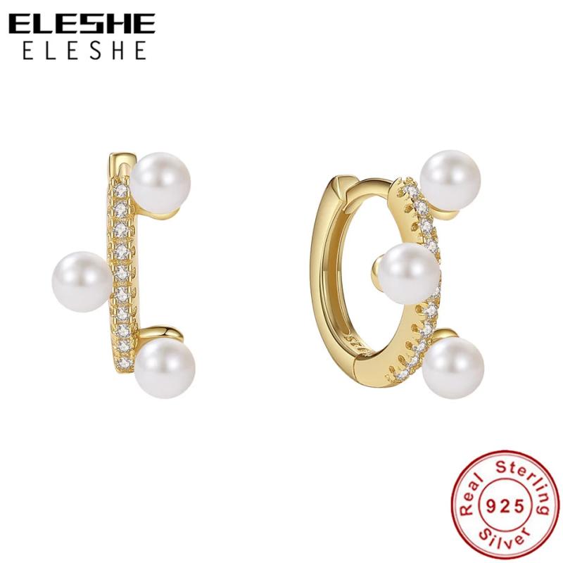 925 Silver Freshwater Pearl Hoop Earrings 18K Plated Sweet Jewelry