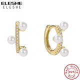 925 Silver Freshwater Pearl Hoop Earrings 18K Plated Sweet Jewelry